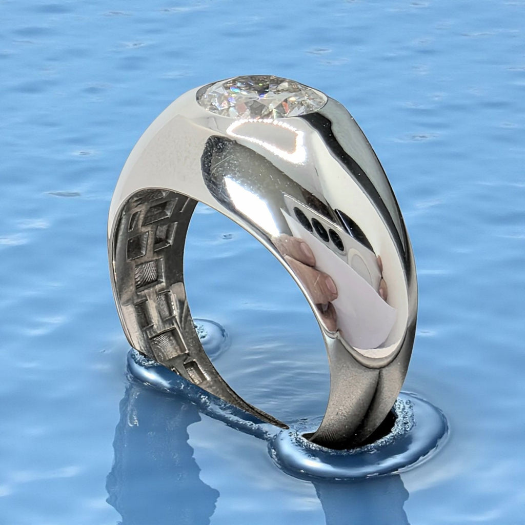 3.00 Ct D VS1 Lab Grown Round Diamond Men's Ring 14k White IGI Certified