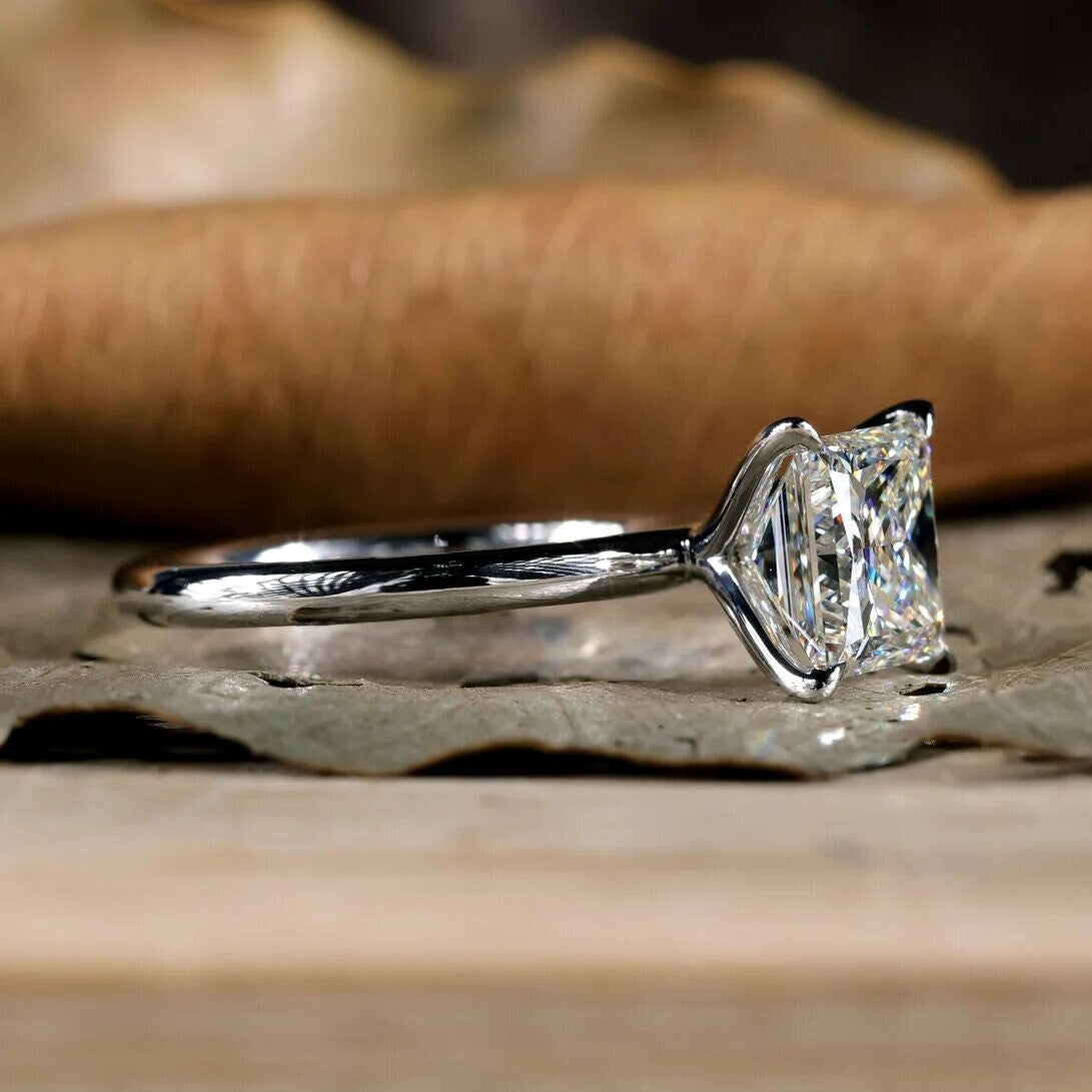 1.50 Carat G VS1 Princess Diamond Ring Lab Grown Diamond IGI Certified 14k White