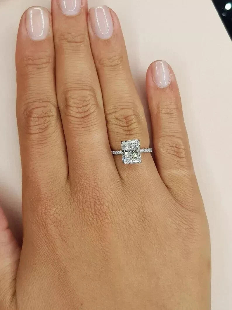 2.70 Radiant F VS1 14k White Lab Grown Diamond Ring IGI Certified