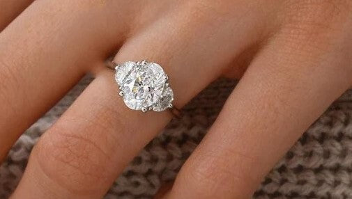 6 Ct Oval Three Stone F VS1 Lab Grown Diamond Ring IGI Certified 14k Yellow