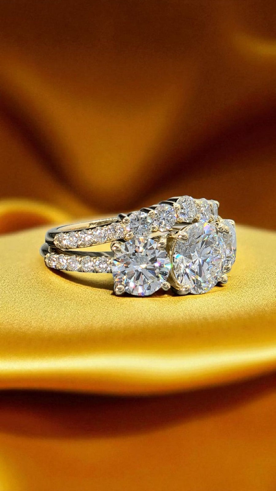 5.00 Ct D VS1 Lab Grown Diamond Ring With Matching Band IGI Certified 14k Yellow