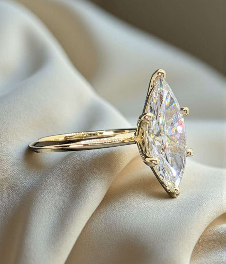 2.00 Ct Marquise Shaped Lab Grown Diamond Ring Set in 14k Gold IGI Certified GIA