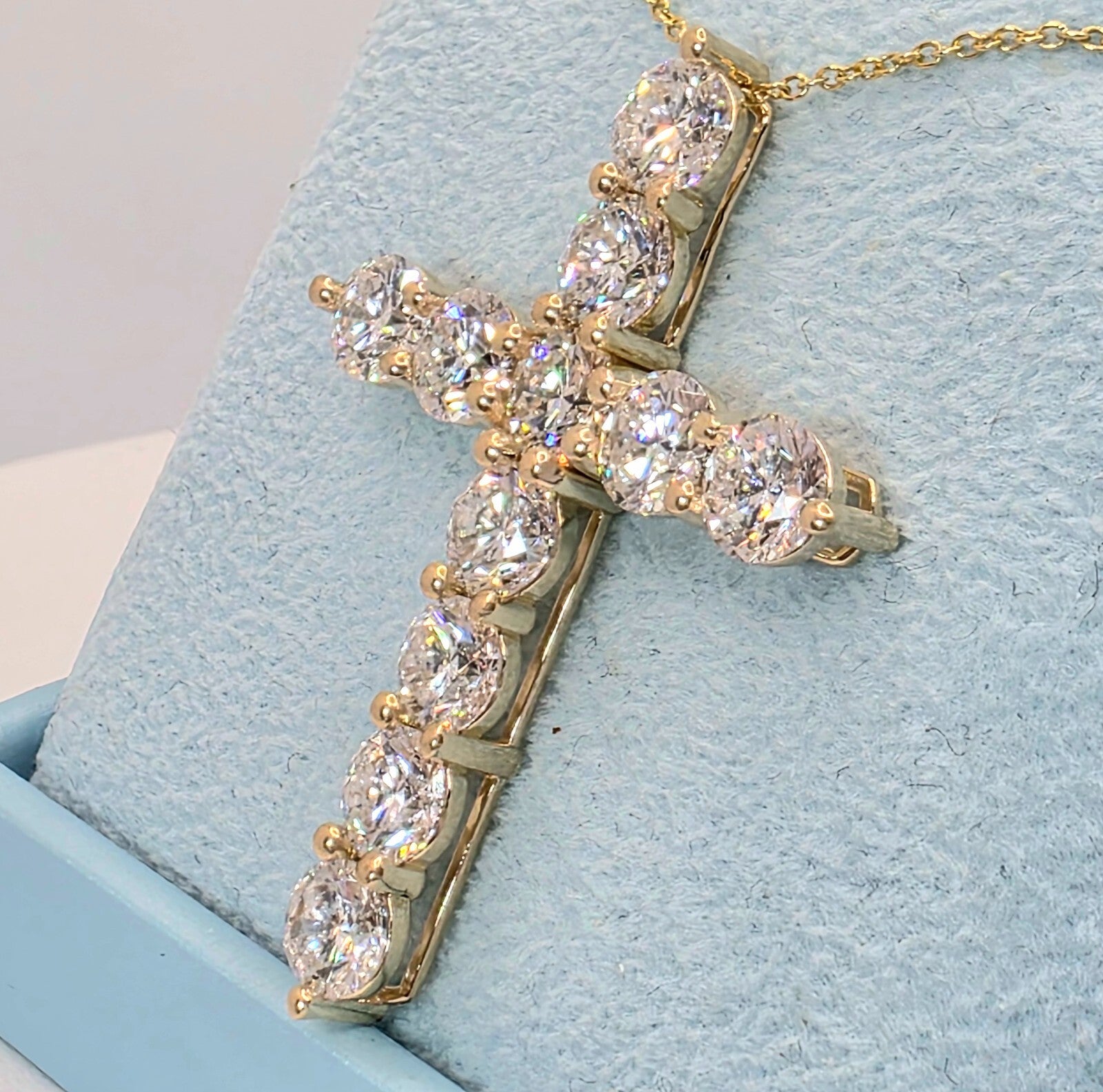 7.73 Ct E VS Round Lab Grown Large Diamond Cross Pendant Necklace 14k Gold