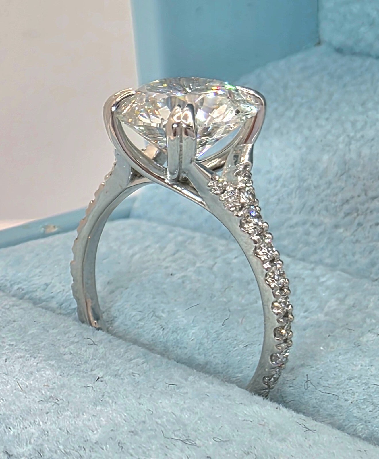 3.50 Ct E VS1 Round Lab Grown Diamond Engagement Ring 14k White IGI Certified