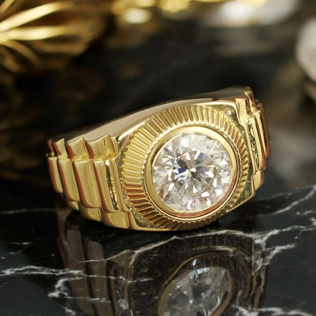 2.00 Ct D VS1 Lab Grown Round Diamond Men's Ring 14k Yellow Gold IGI Certified