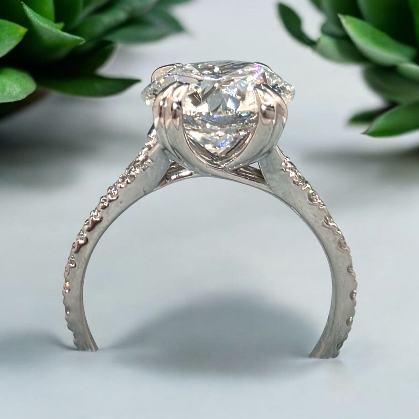 3.50 Ct E VS1 Round Lab Grown Diamond Engagement Ring 14k White IGI Certified