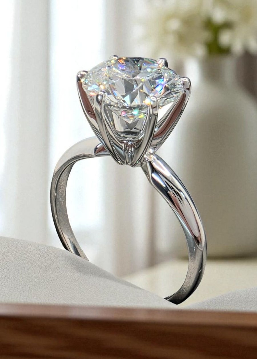 3.00 Ct E VVS2 Round Solitaire Platinum Lab Grown Diamond Ring IGI Certified