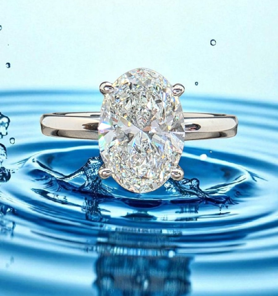 2.00 Carat Oval Lab Grown Diamond Ring 14k White Gold IGI Certified E VS1