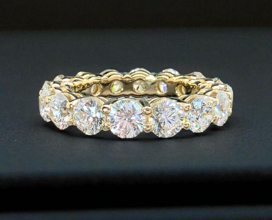 5 Ct Round Lab Grown Diamond Eternity Band Ring 14k Yellow E VS GIA Authenticate