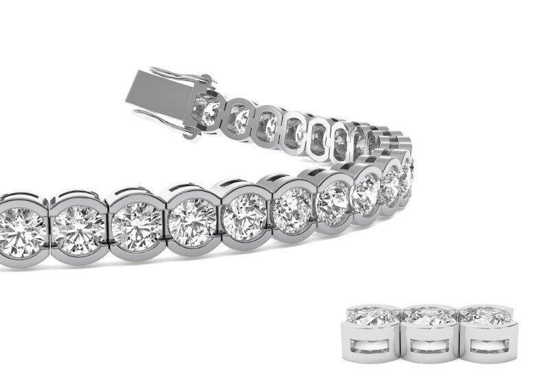 3.65 Ct D VS Semi Bezel Round Diamond 7" Tennis Bracelet 14k Gold Lab Grown
