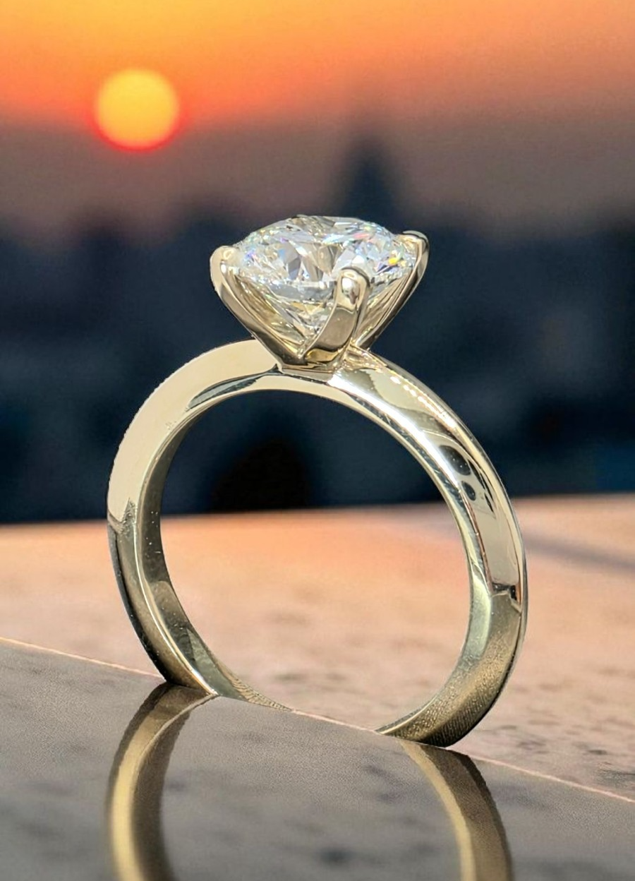 2.00 Ct D VS1 Round Solitaire Lab Grown Diamond Ring 14k Yellow IGI Certified