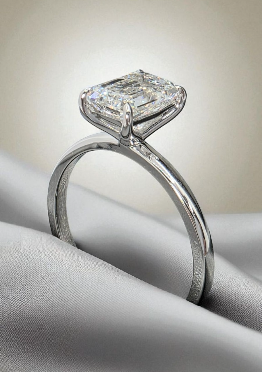 1.50 Emerald Cut Diamond Ring D VS1 Lab Grown Diamond IGI Certified