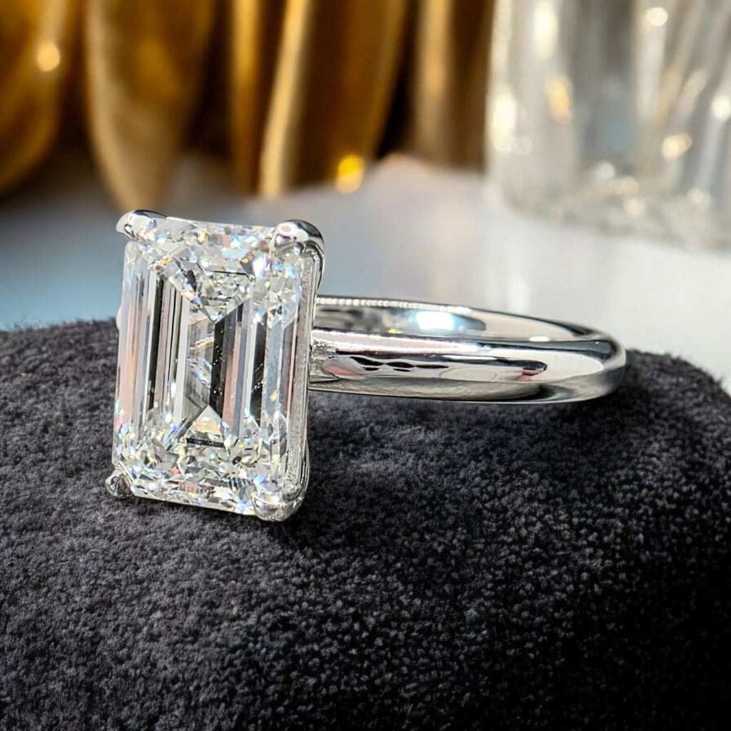 3.00 Ct G VS1 Emerald Cut Lab Grown Diamond Ring 14K White Gold IGI Certified