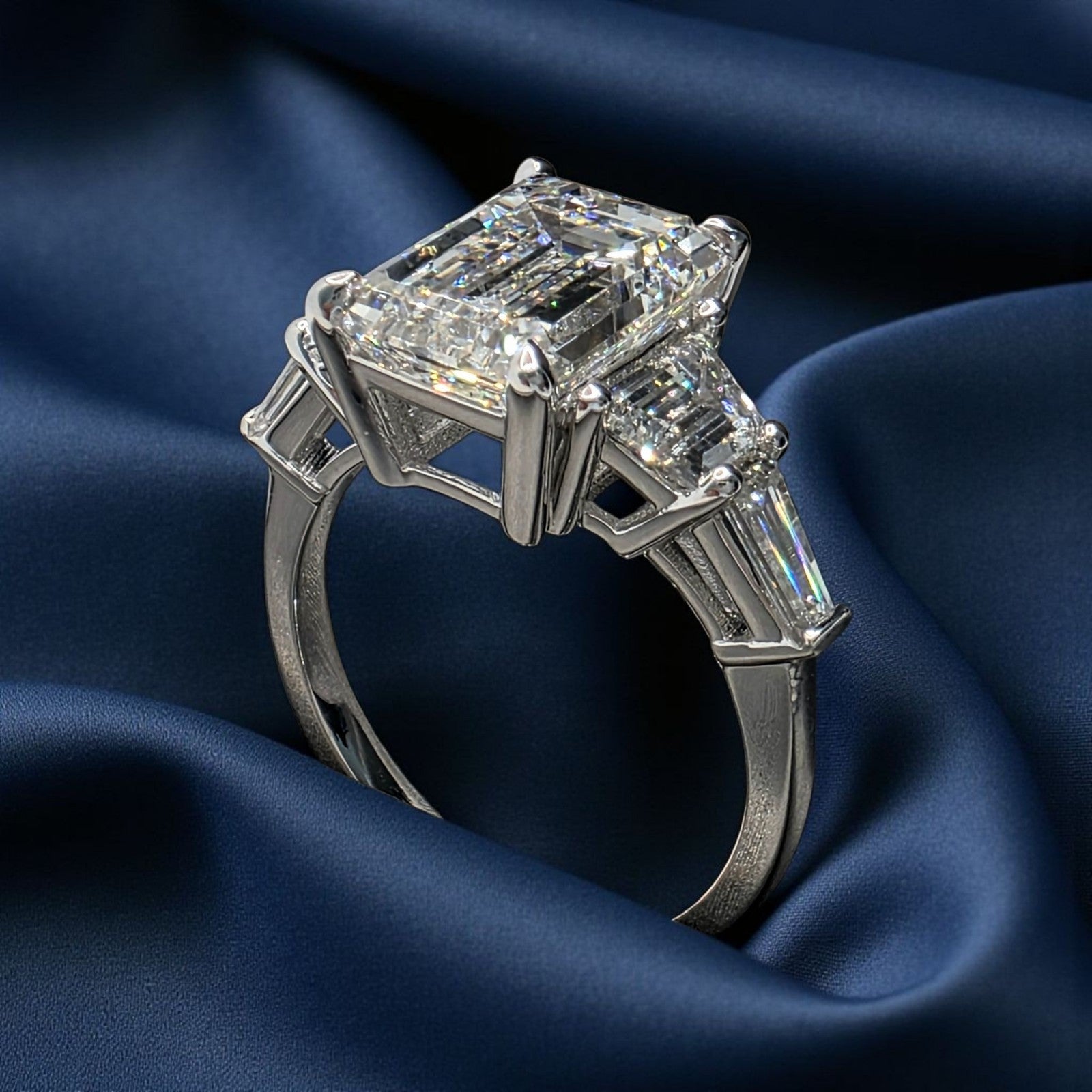 4.80 Carat E VS1 Platinum Emerald Cut IGI Certified Lab Grown Diamond Ring GIA