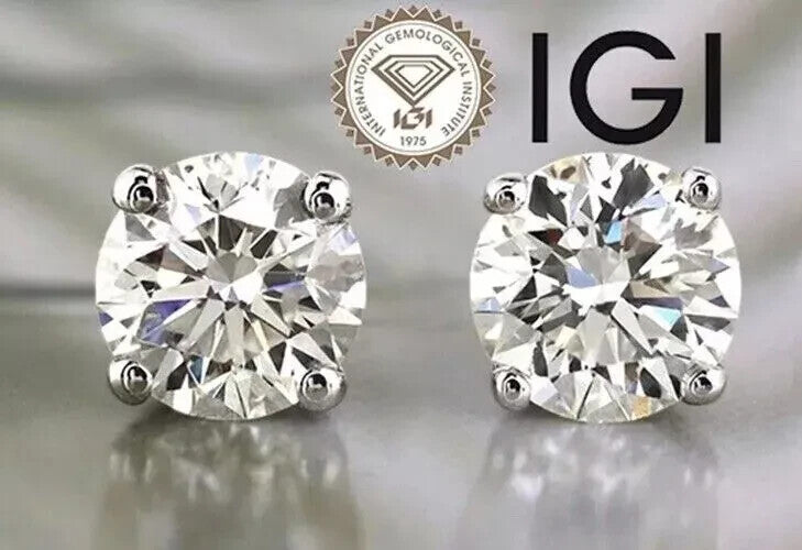 6 Ct Round Lab Grown G SI2 Diamond Earrings 14K White Gold IGI Certified