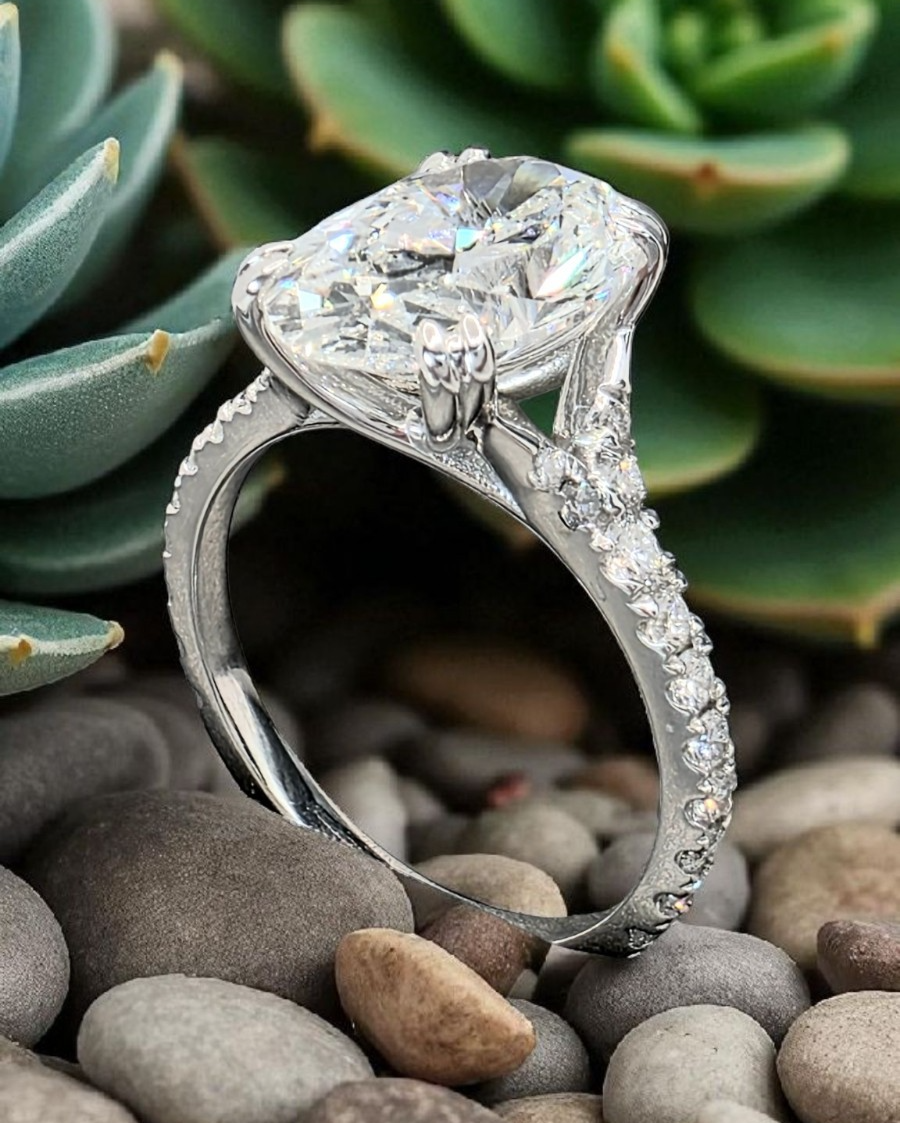 3.40 Ct E VS1 Oval Lab Grown Diamond Engagement Ring 14k White IGI Certified