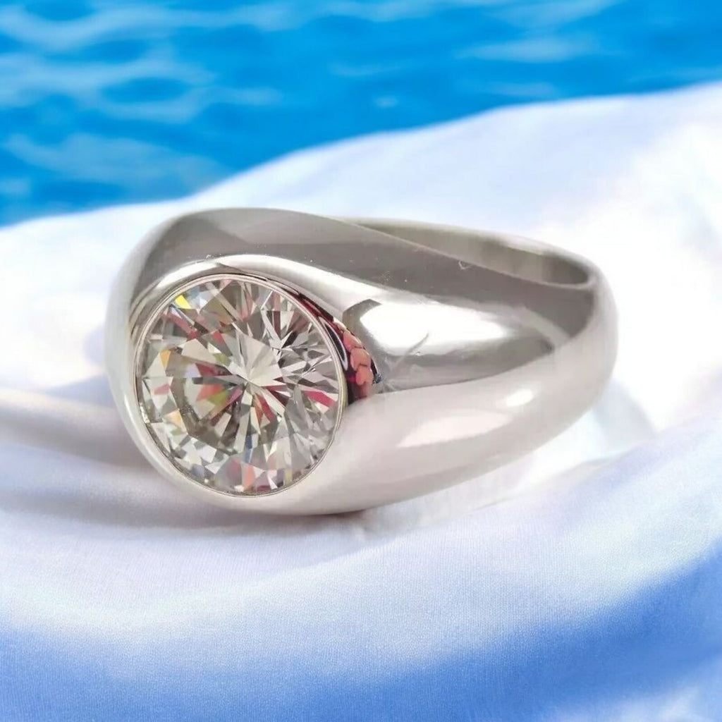 4.00 Ct D VS1 Lab Grown Round Diamond Men's Ring 14k White IGI Certified