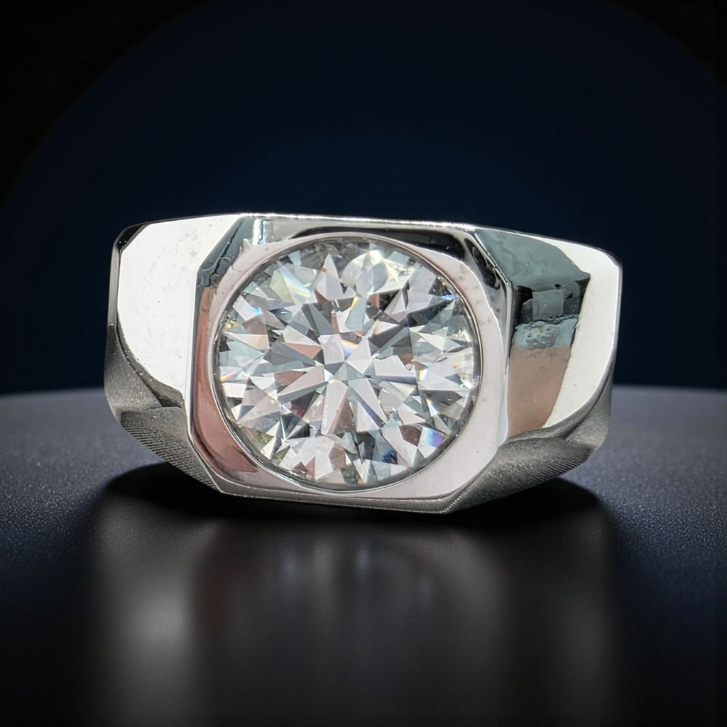 4.00 Ct D VVS2 Lab Grown Round Diamond Men's Ring 14k White IGI Certified