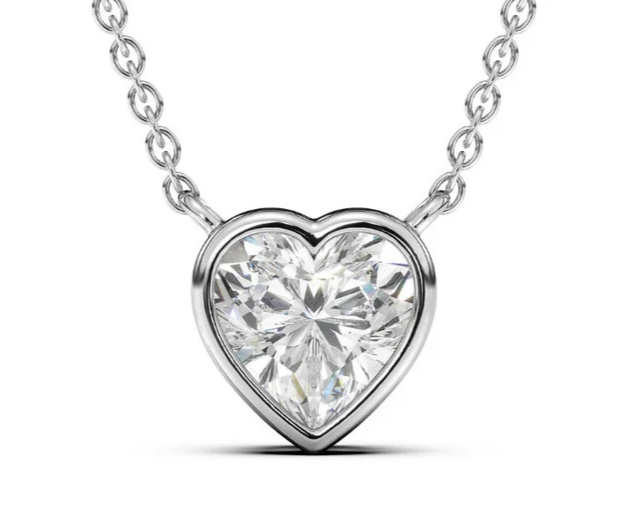 1.00 Ct Heart Shape D VS1 Lab Grown Diamond Bezel Pendant 14k White IGI Certify