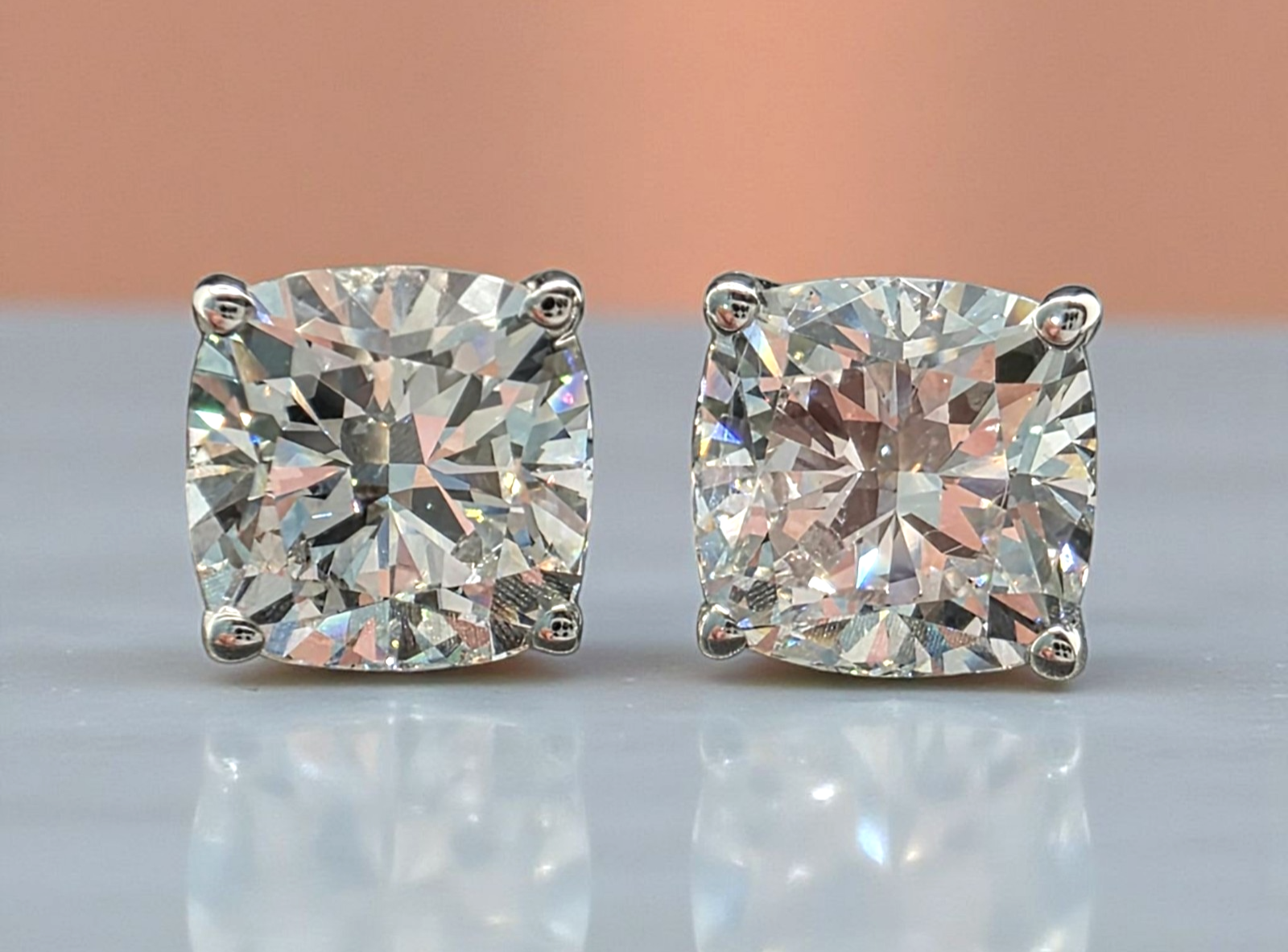4.00 Cushion E VS1 Lab Grown Diamond Studs IGI Certified 14k White Gold