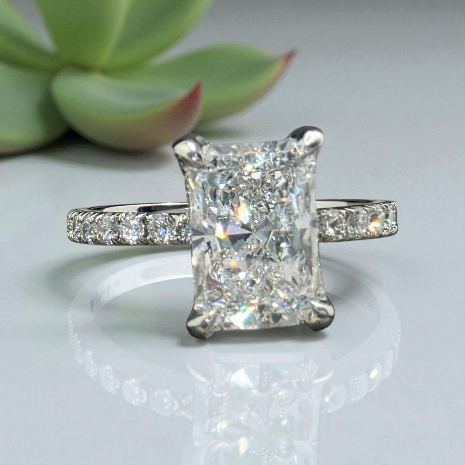 2.70 Radiant D VS1 14k White Lab Grown Diamond Ring IGI Certified