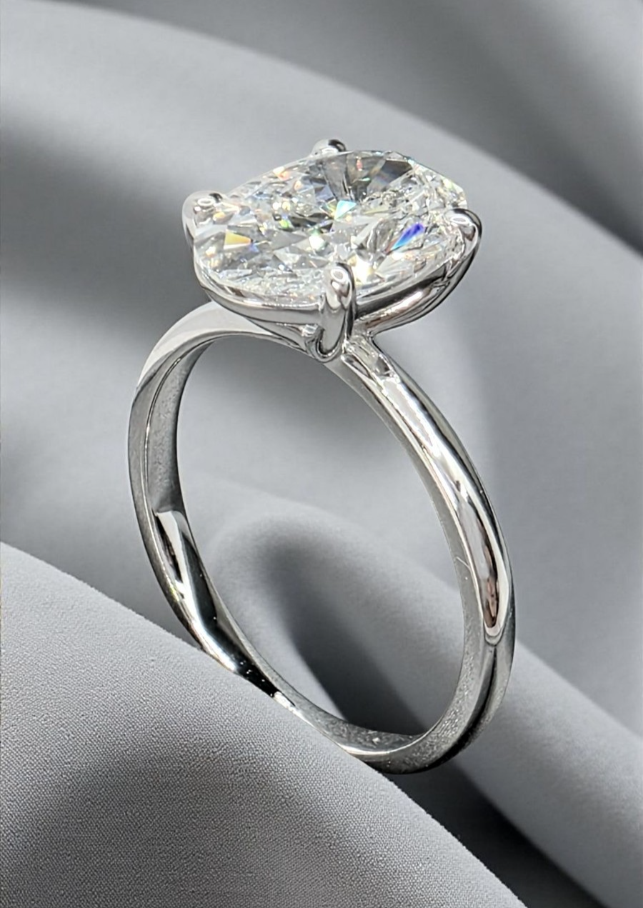 3.00 Carat F VVS2 Oval Lab Grown Diamond Ring 14k White Gold IGI Certified