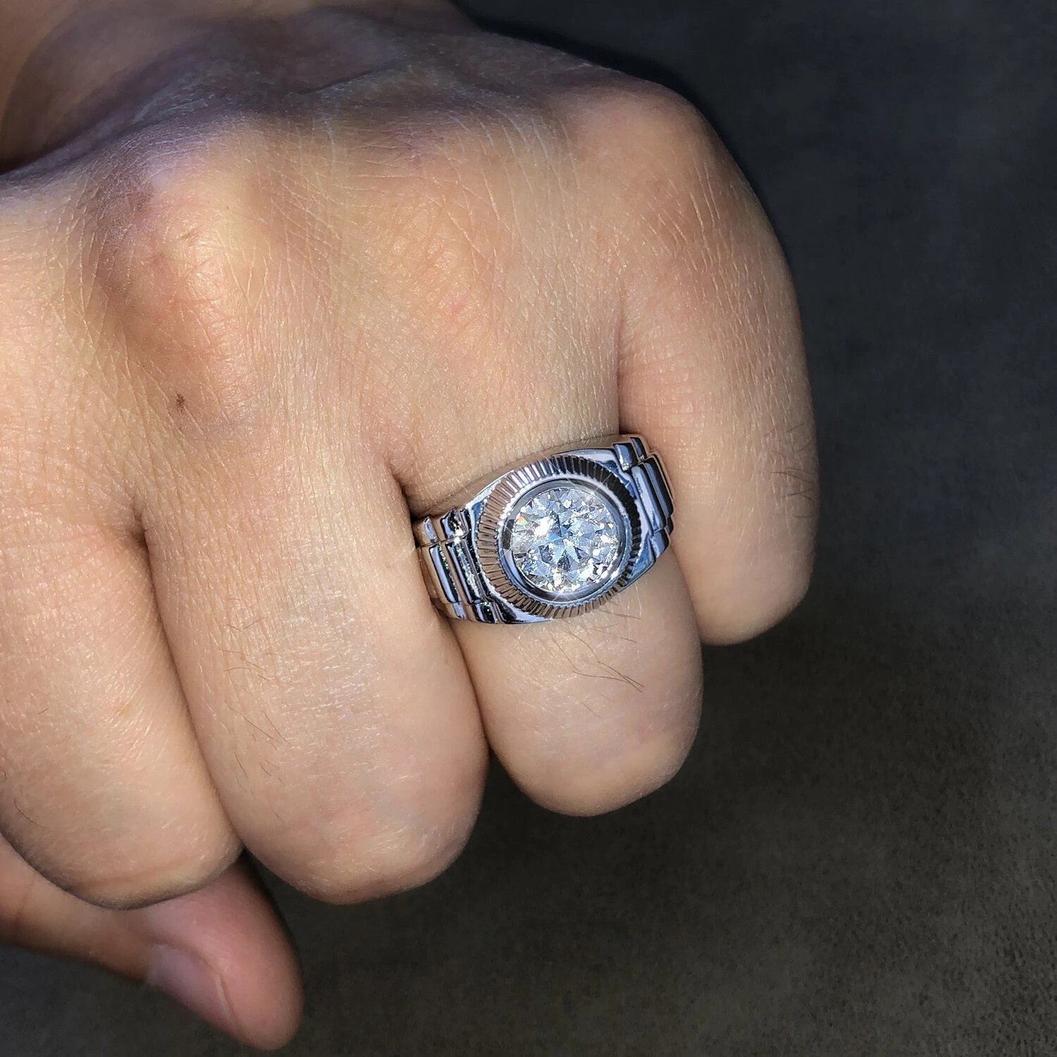 4.00 Ct D VS1 Lab Grown Round Diamond Men's Ring 14k White IGI Certified