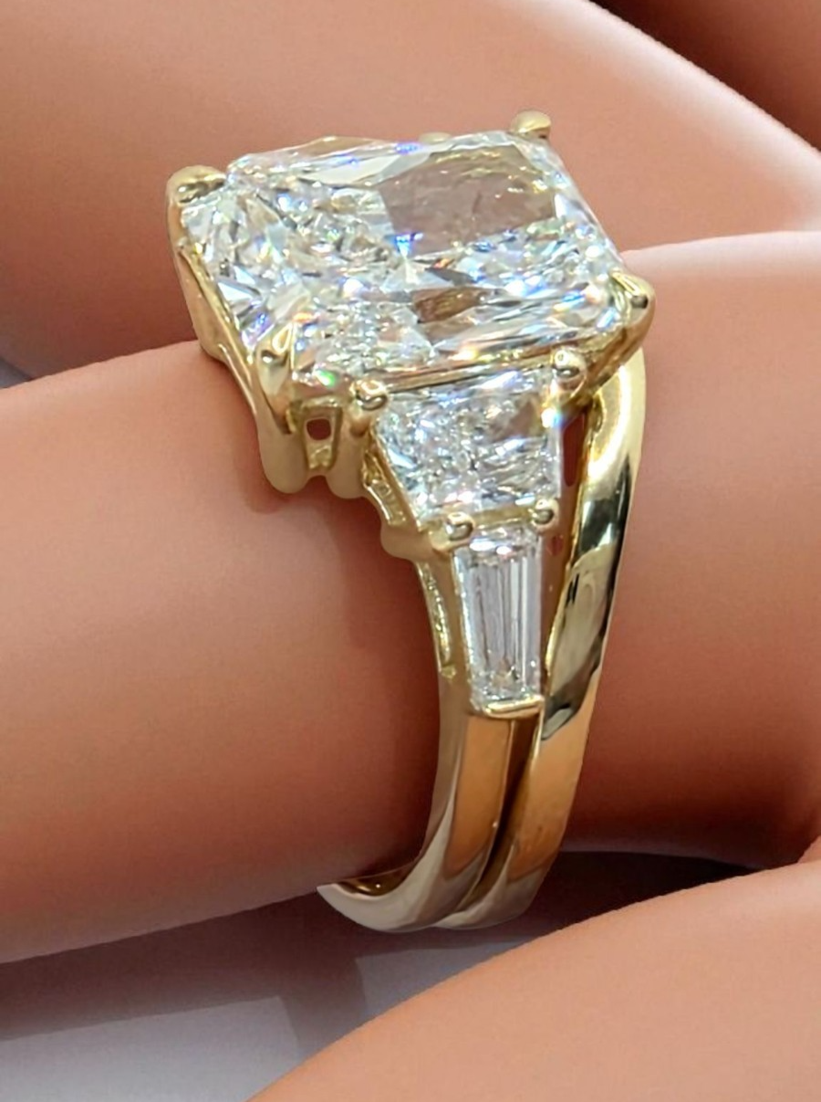 4.70 Ct E VS1 Radiant Lab Grown Diamond Ring IGI Certified 14k Gold W/Band Sz 5