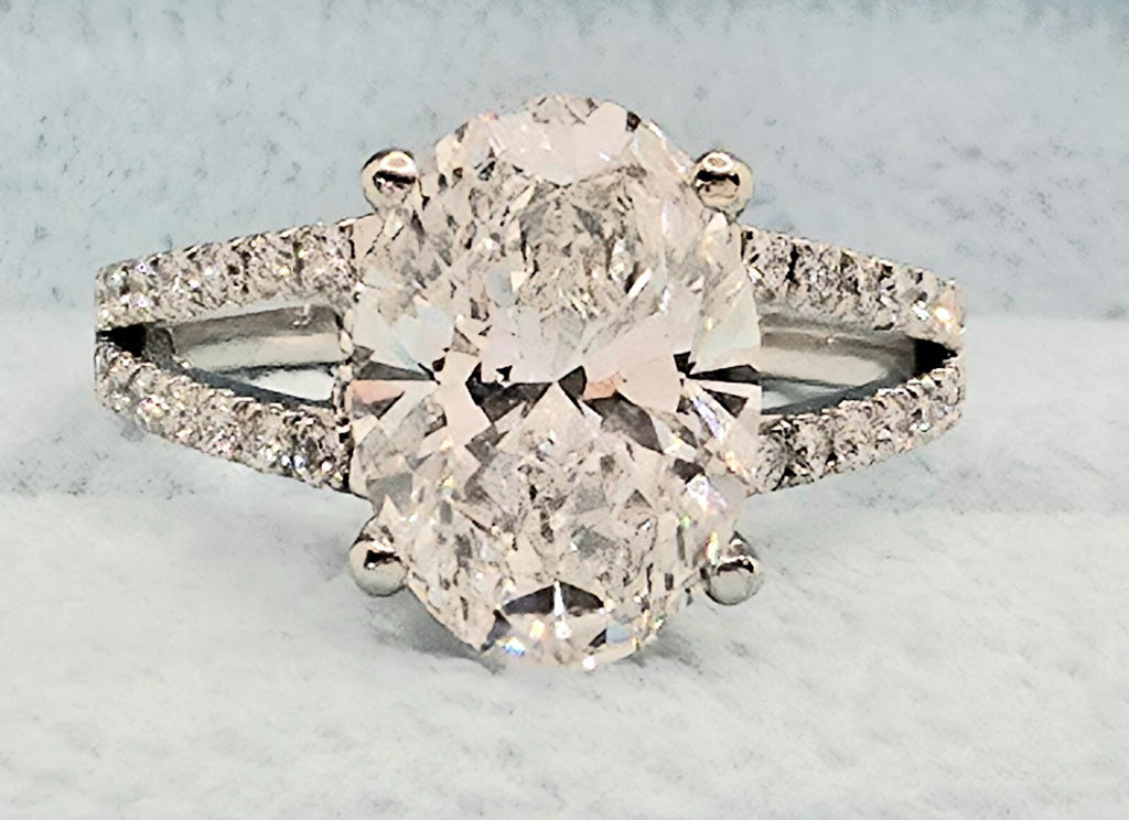 3.50 Carat E VS1 Oval Diamond Engagement Ring IGI Certified Lab Grown 14k White