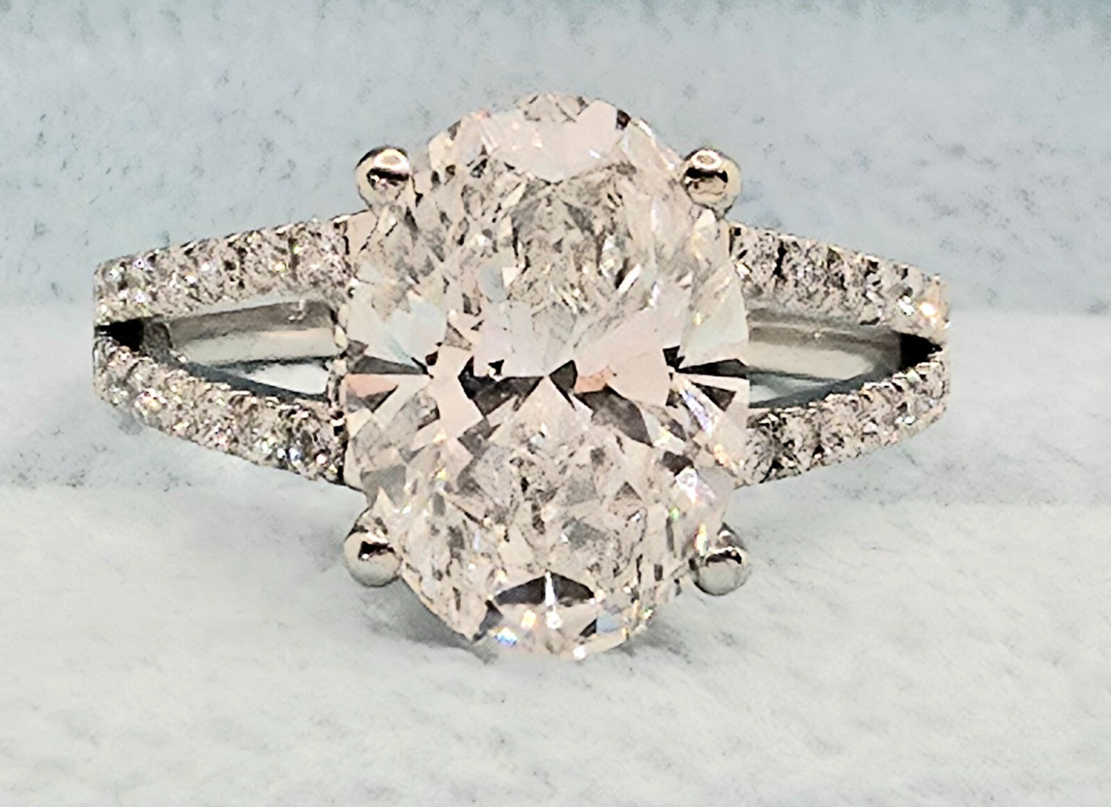 3.50 Carat E VS1 Oval Diamond Engagement Ring IGI Certified Lab Grown 14k White