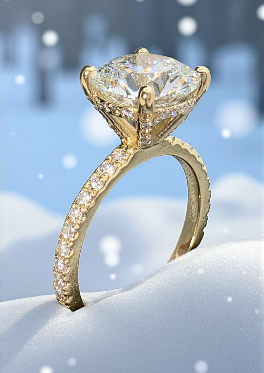 3.42 Ct D VS1 Round Lab Grown Diamond Engagement Ring 14k Yellow IGI Certified