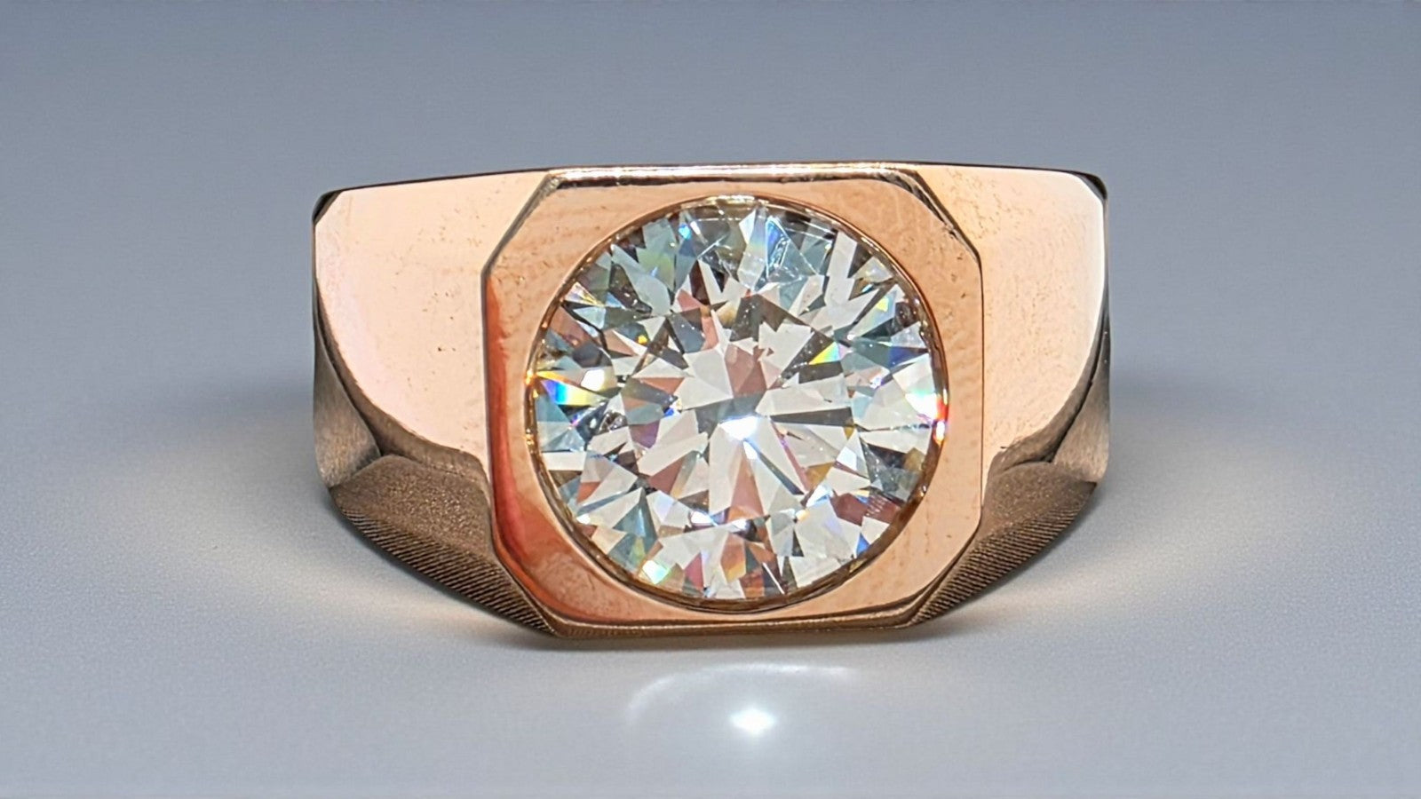 4.00 Ct D VVS2 Lab Grown Round Diamond Men's Ring 14k Rose Gold IGI Certified