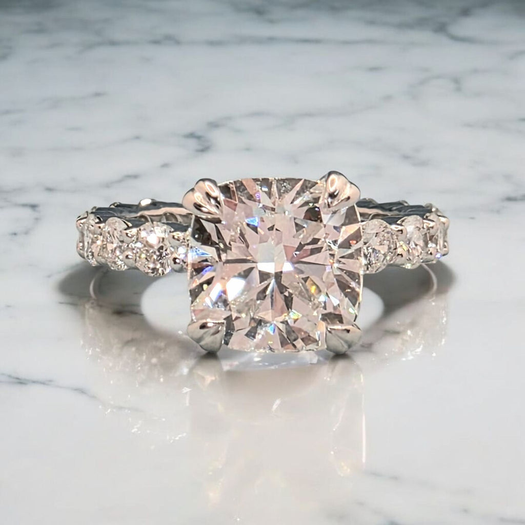4.60 Ct D VS1 Cushion Diamond Engagement Ring IGI Certified Lab Grown 14k White