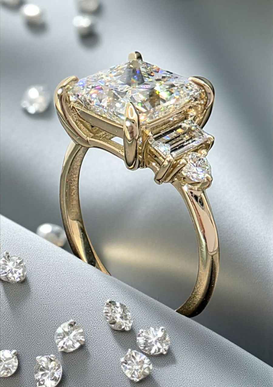 3.30 Ct Princess D VS1 14k Yellow Gold Lab Grown Diamond Ring IGI Certified