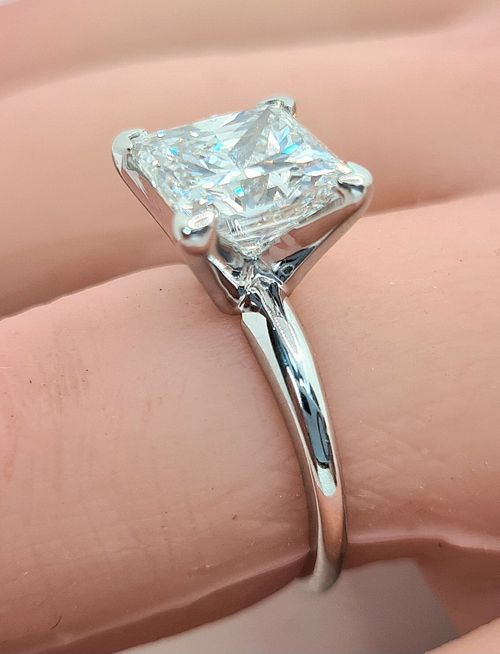 5.01 Ct E VS2 Princess Cut Lab Grown Diamond Ring Set in Platinum IGI Certified