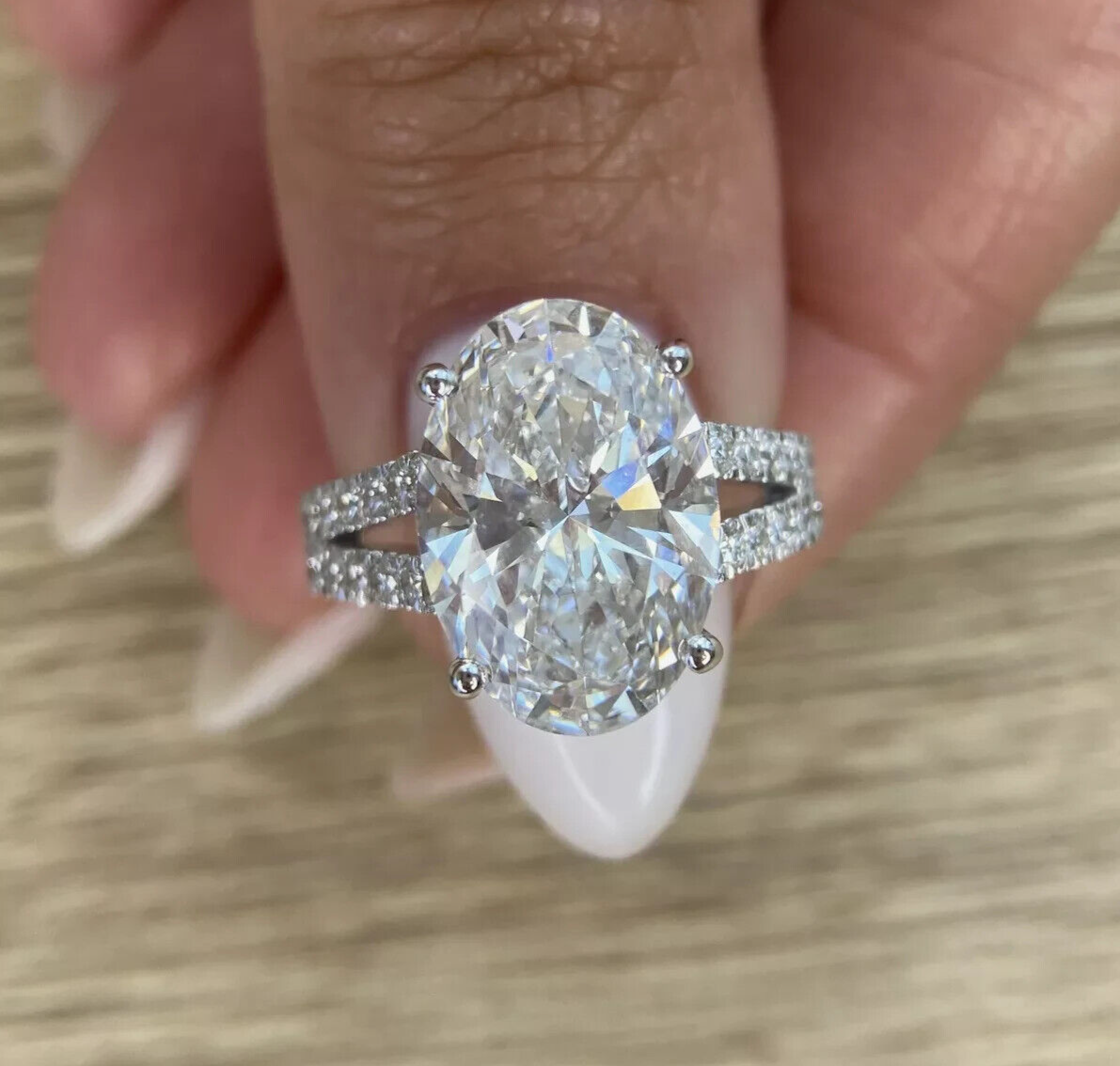 5.60 Ct F VS1 Carat Oval Lab Grown Diamond Ring IGI Certified 14k Gold