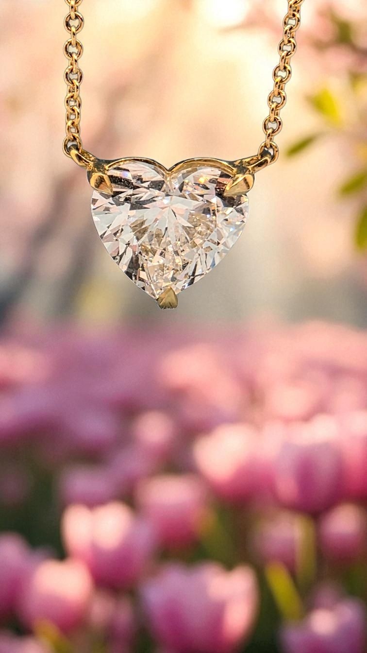 3.00 Ct D VS1 Lab Grown Heart Shaped Diamond Pendant 14k Gold IGI Certified