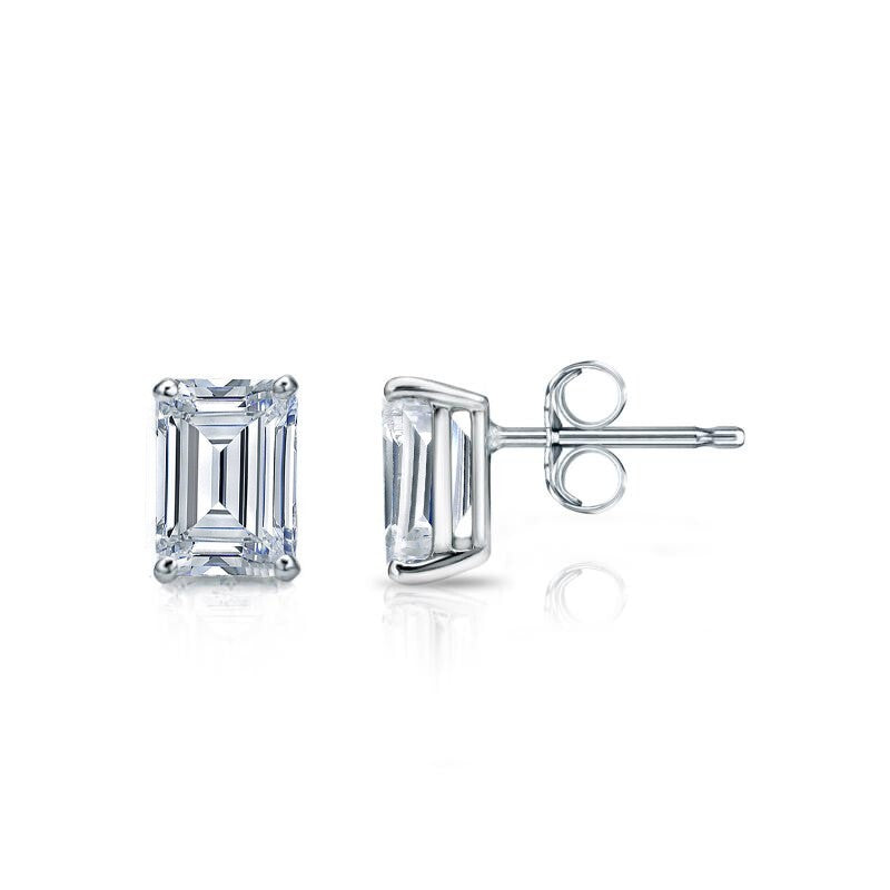 2.00 Ct IGI Certified Lab Grown Diamond Stud Earring Emerald Cut 14k White Gold