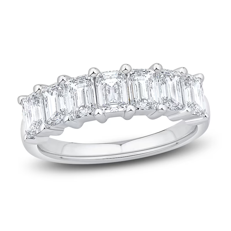 3.00 Carat 7 Stone Lab Grown Emerald Cut Diamond Band 3mm 14k White Gold