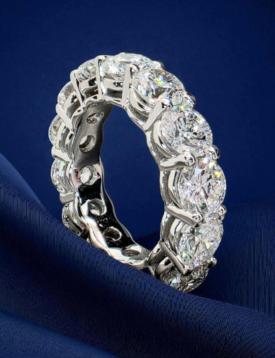 7.43 Ct Round Lab Grown Diamond Eternity Band Ring 14k E VS GIA Authen Size 6