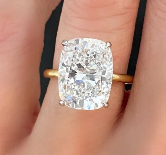 6.00 Cushion F VS2 18k Yellow Lab Grown Diamond Ring IGI Certified