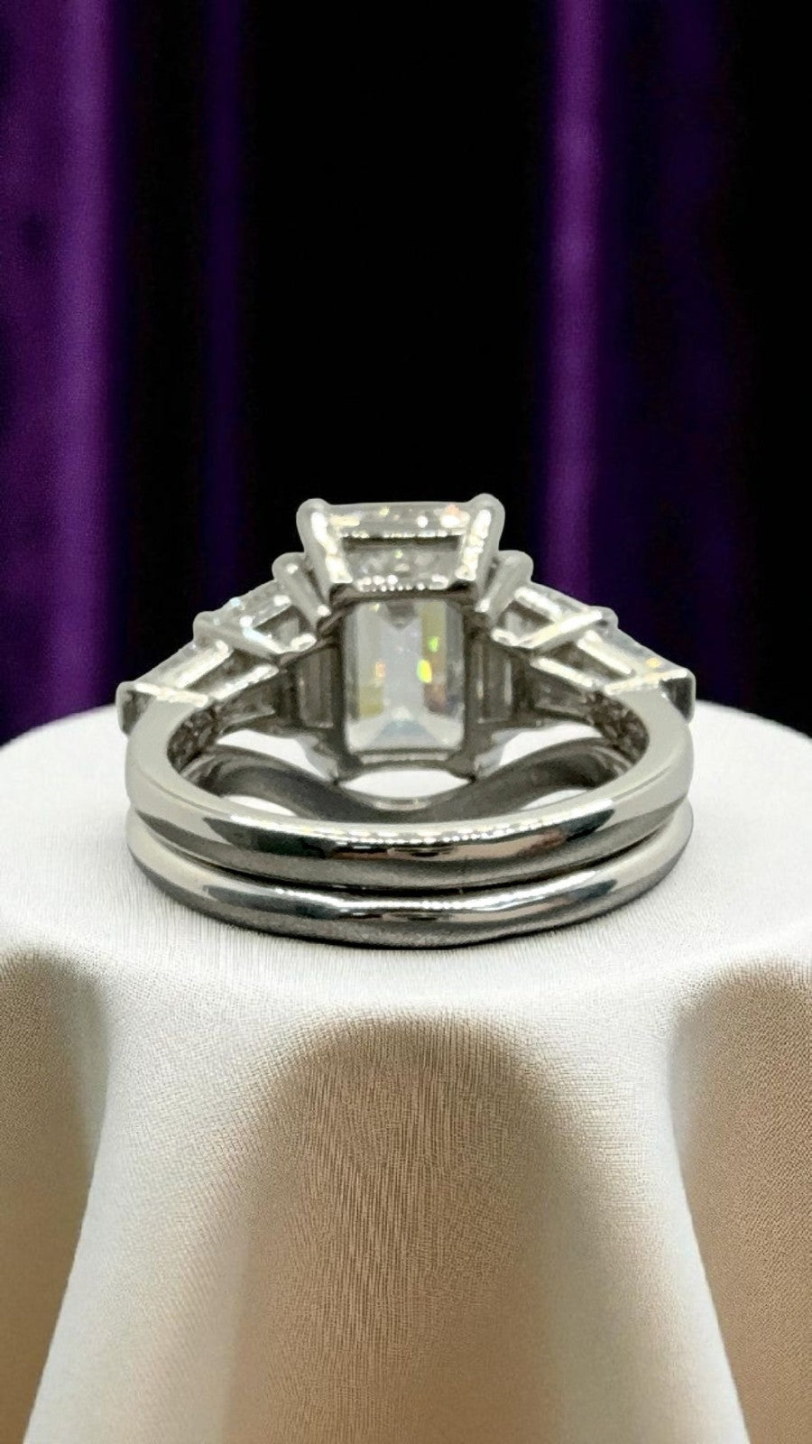 4.80 Carat E VS1 Platinum Emerald Cut IGI Lab Grown Diamond Ring and Curved Band