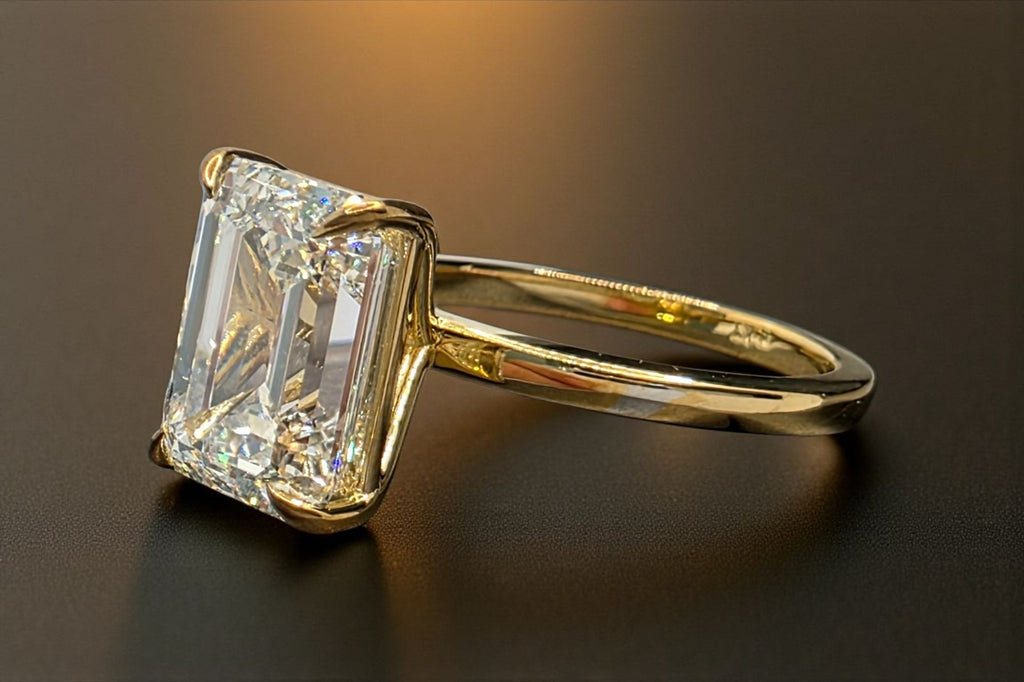 4.00 Ct Emerald Cut D VS1 Diamond Ring Lab Grown IGI Certified Set in 14k Yellow