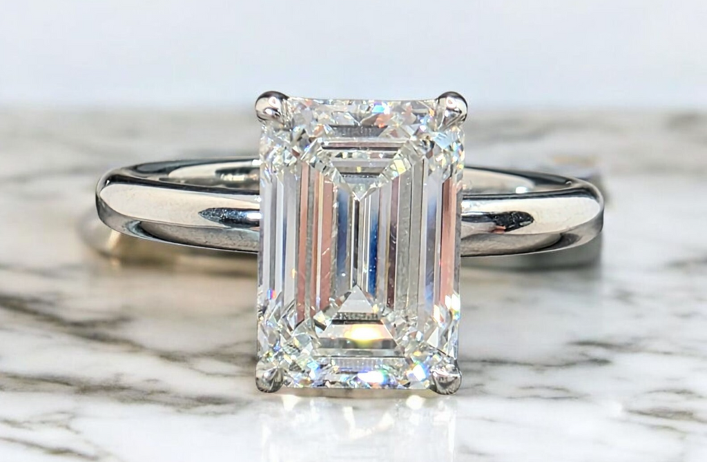 3.00 Ct  D VS1 Emerald Cut Lab Grown Diamond Ring IGI Certified Platinum