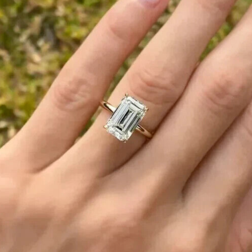 4.00 Ct E VS1 Emerald Cut Diamond Ring Lab Grown IGI Certified 14k Yellow Gold