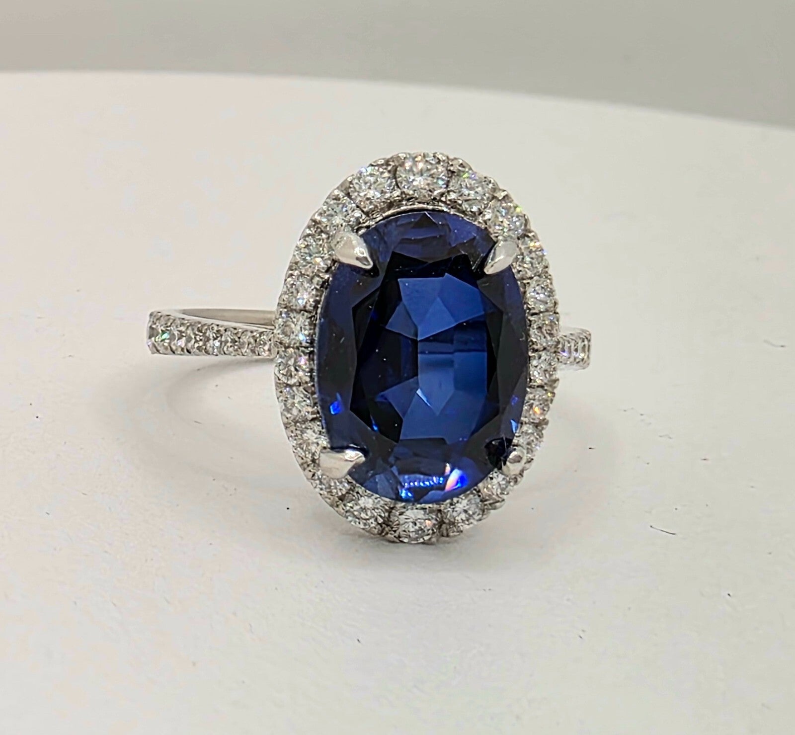 4.68 Ct Lady Di Lab Grown Sapphire and Diamond Ring 14k White GIA Authenticated