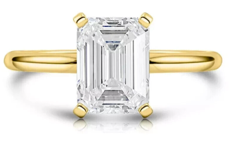 3.00 Ct F VS1 Emerald Cut Diamond Ring Lab Grown IGI Certified 14k Yellow Gold