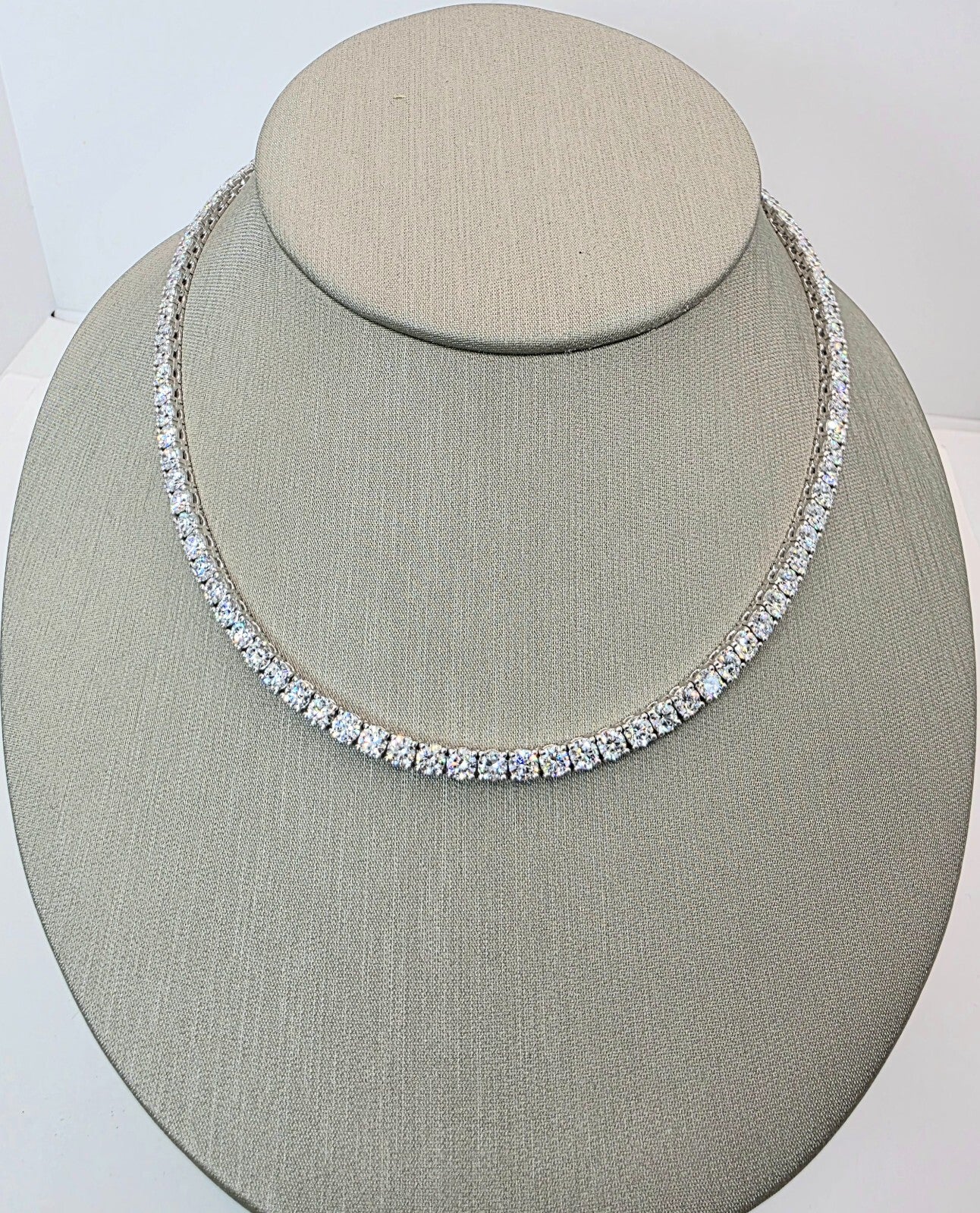 23.00 Ct 14k White Gold Lab Grown Eternity Diamond Tennis Necklace, 16” NEW!