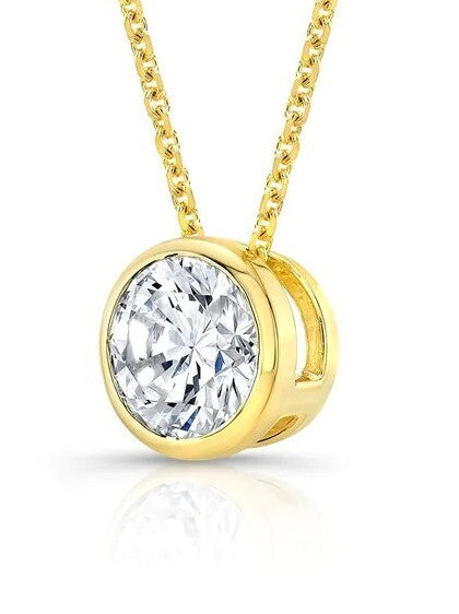 1.50 Ct  F VS2 Round Lab Grown Diamond Pendant 14k Yellow Gold IGI Certified