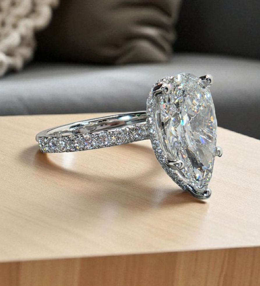 6 Ct Pear Shape Lab Grown Diamond Ring F VS1 IGI Certified Platinum GIA Authen